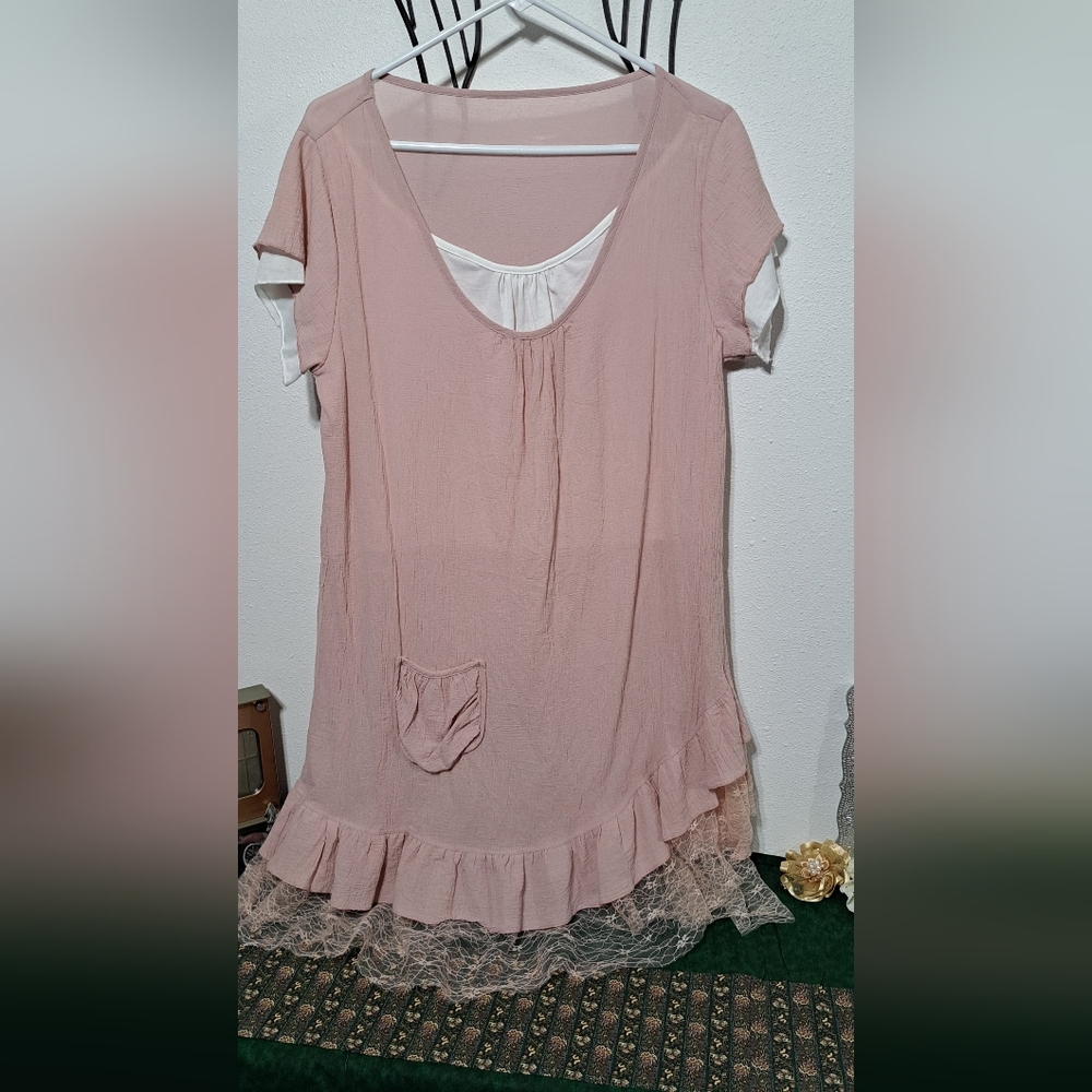 Pink Ruffle Hem Women's Top